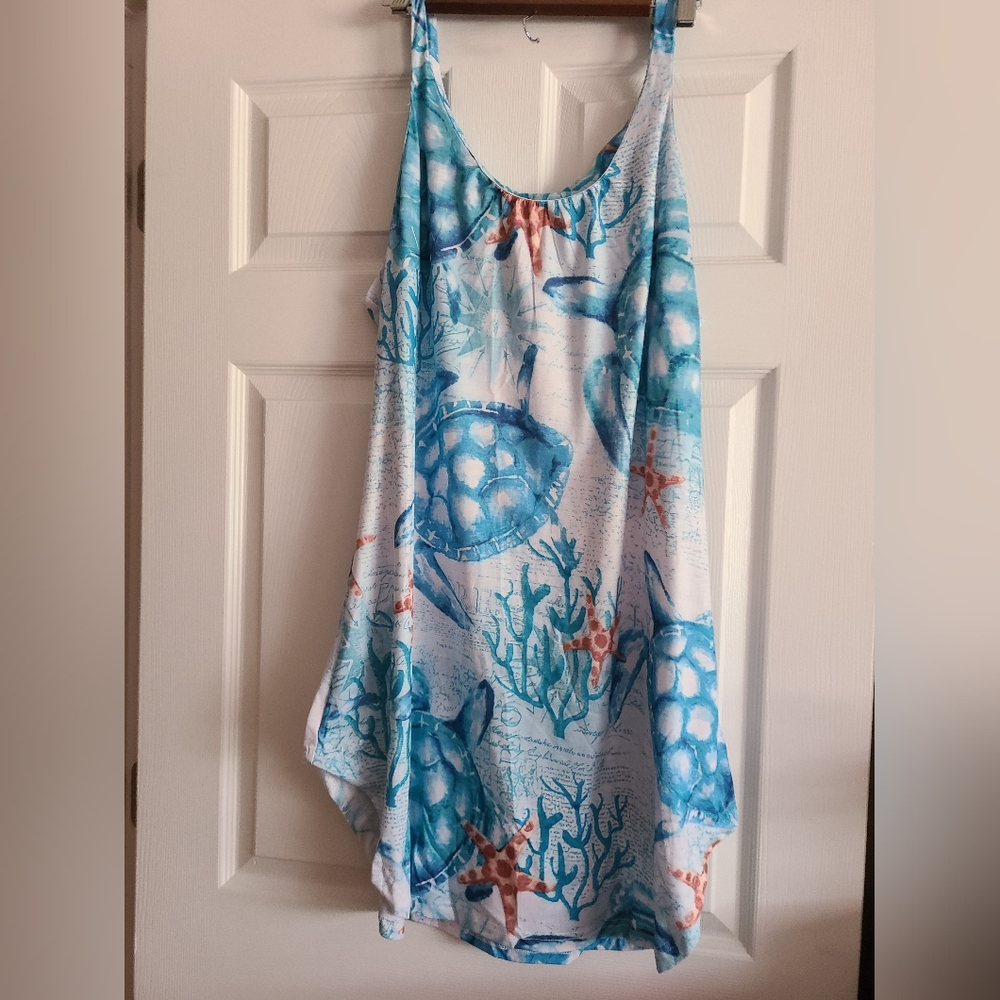 Blue and White Sea Life Print Dress/ Coverup